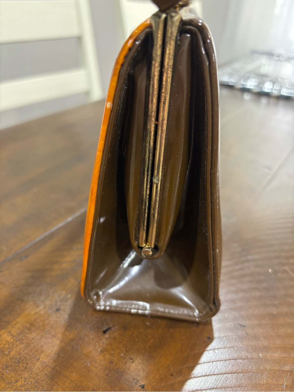 MCM 1960's Two-Tone Orange and Brown Metal close Purse with Stud Accents - Picture 9 of 16